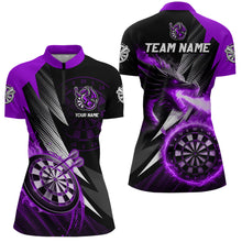 Load image into Gallery viewer, Personalized Striking Black And Purple Flaming Dragon Dart Shirts For Women Custom Dart Team Jerseys TDM3081