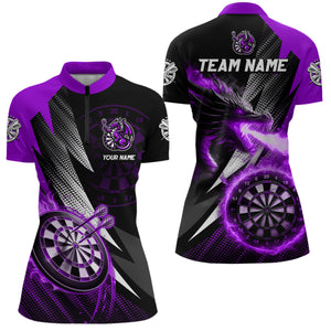 Personalized Striking Black And Purple Flaming Dragon Dart Shirts For Women Custom Dart Team Jerseys TDM3081