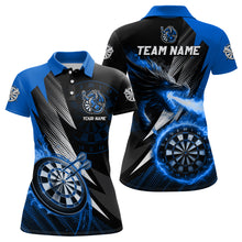 Load image into Gallery viewer, Personalized Striking Black And Blue Flaming Dragon Dart Shirts For Women Custom Dart Team Jerseys TDM3082