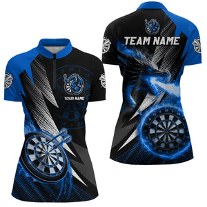 Personalized Striking Black And Blue Flaming Dragon Dart Shirts For Women Custom Dart Team Jerseys TDM3082