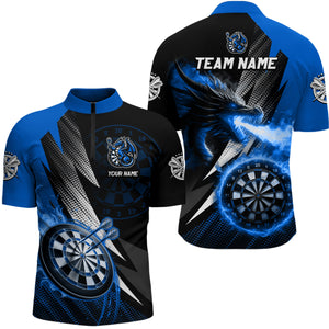 Personalized Striking Black And Blue Flaming Dragon Dart Shirts For Men Custom Dart Team Jerseys TDM3082