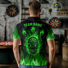 Load image into Gallery viewer, Fire Flame Skull Darts Polo &amp; Quarter Zip Custom Darts Shirts For Men, Darts Team Jersey|Green TDM5321