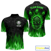 Load image into Gallery viewer, Fire Flame Skull Darts Polo &amp; Quarter Zip Custom Darts Shirts For Men, Darts Team Jersey|Green TDM5321