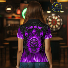 Load image into Gallery viewer, Fire Flame Skull Darts Polo &amp; Quarter Zip Custom Darts Shirts For Women, Darts Team Jersey|Purple TDM5322