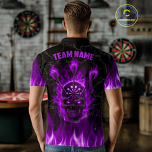 Load image into Gallery viewer, Fire Flame Skull Darts Polo &amp; Quarter Zip Custom Darts Shirts For Men, Darts Team Jersey|Purple TDM5322