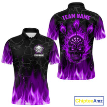 Load image into Gallery viewer, Fire Flame Skull Darts Polo &amp; Quarter Zip Custom Darts Shirts For Men, Darts Team Jersey|Purple TDM5322