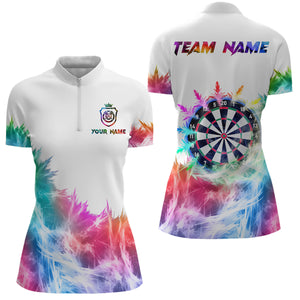 Icy Colorful Light Womens Darts Polo & Quarter Zip Custom Dart Shirts For Team Darts Jerseys |White TDM3325