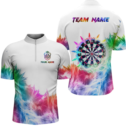 Icy Colorful Light Mens Darts Polo & Quarter Zip Custom Dart Shirts For Team Darts Jerseys |White TDM3325