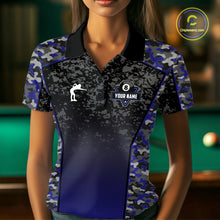 Load image into Gallery viewer, Navy Blue Camo 8 Ball Billiard Shirt For Women Custom Pool Team Shirt, Billiard Jersey Polo &amp; 1/4 Zip TDM5580