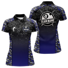 Load image into Gallery viewer, Navy Blue Camo 8 Ball Billiard Shirt For Women Custom Pool Team Shirt, Billiard Jersey Polo &amp; 1/4 Zip TDM5580