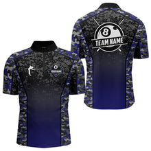 Load image into Gallery viewer, Navy Blue Camo 8 Ball Billiard Shirt For Men Custom Pool Team Shirt, Billiard Jersey Polo &amp; 1/4 Zip TDM5580