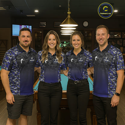 Navy Blue Camo 8 Ball Billiard Shirt For Men Custom Pool Team Shirt, Billiard Jersey Polo & 1/4 Zip TDM5580