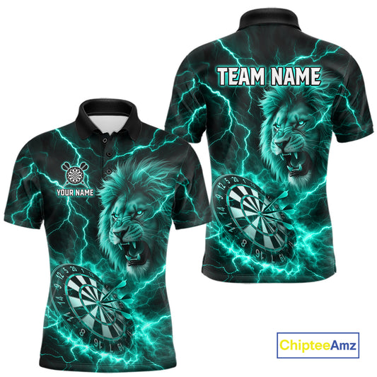 Custom Turquoise Dartboard Thunder Lightning Lion Darts Shirt For Men, Darts League Team Jersey TDM5816