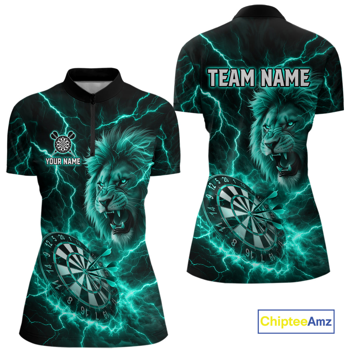Custom Turquoise Dartboard Thunder Lightning Lion Darts Shirt For Women, Darts League Team Jersey TDM5816
