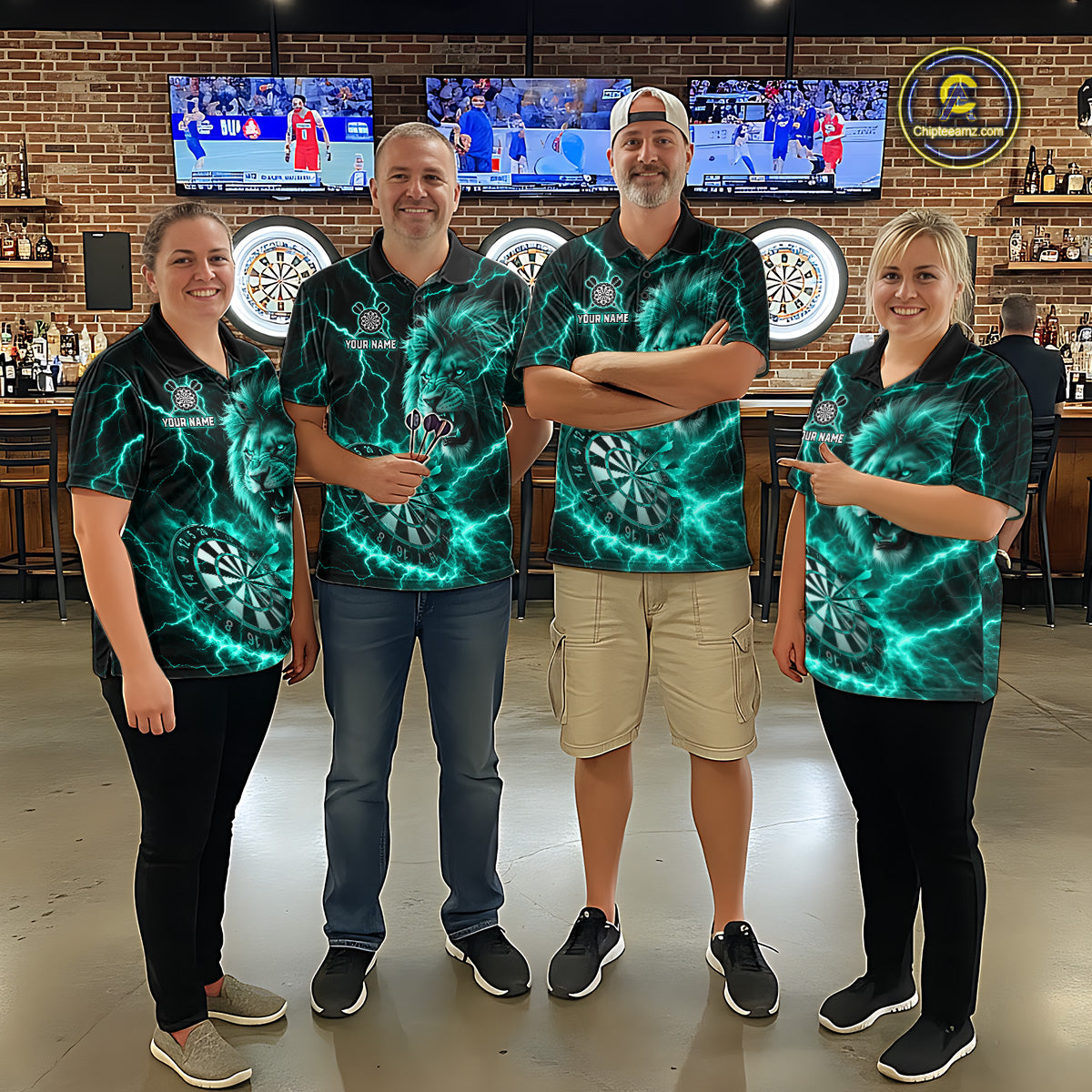 Custom Turquoise Dartboard Thunder Lightning Lion Darts Shirt For Men, Darts League Team Jersey TDM5816