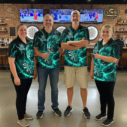 Custom Turquoise Dartboard Thunder Lightning Lion Darts Shirt For Men, Darts League Team Jersey TDM5816