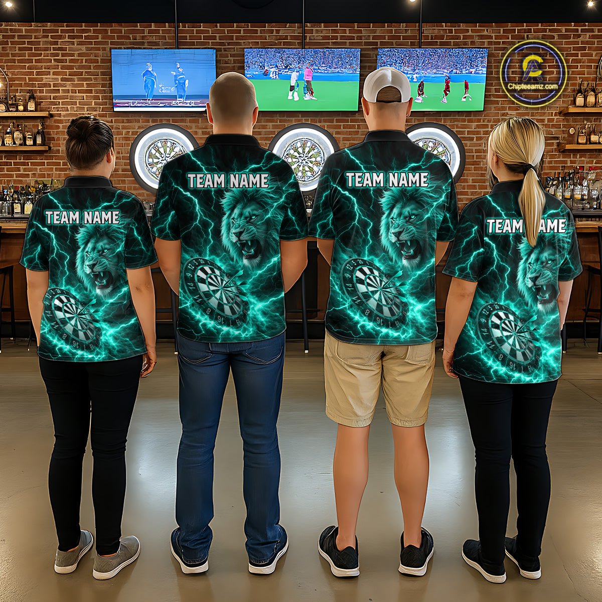 Custom Turquoise Dartboard Thunder Lightning Lion Darts Shirt For Men, Darts League Team Jersey TDM5816