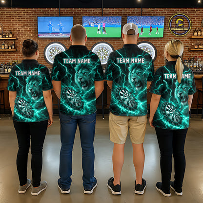 Custom Turquoise Dartboard Thunder Lightning Lion Darts Shirt For Men, Darts League Team Jersey TDM5816
