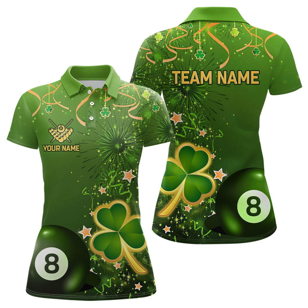 3D 8 Ball Pool Luckiest Shamrock Women Billiard Polo Shirts Customized St Patrick Day Billiard Shirts TDM1147