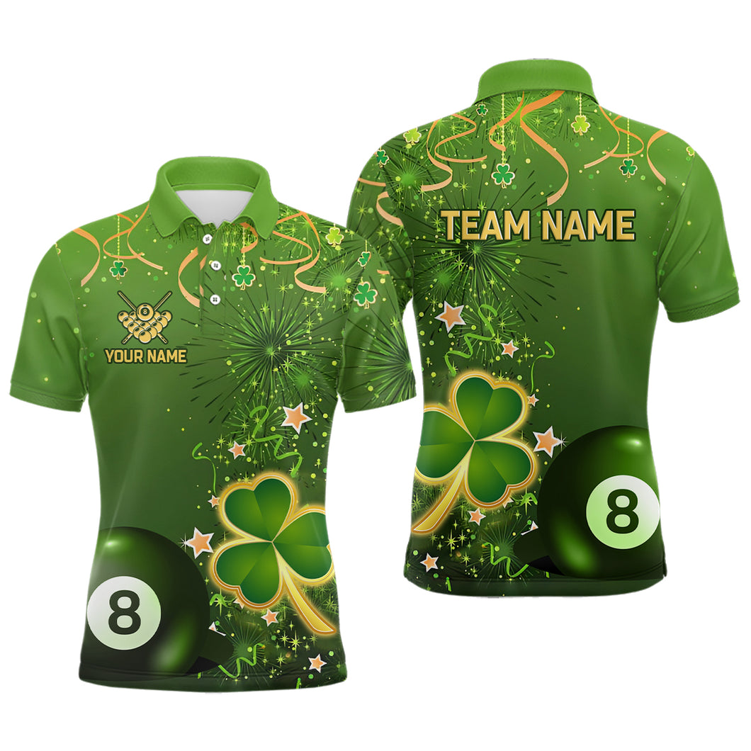 3D 8 Ball Pool Luckiest Shamrock Men Billiard Polo Shirts Customized St Patrick Day Billiard Shirts TDM1147