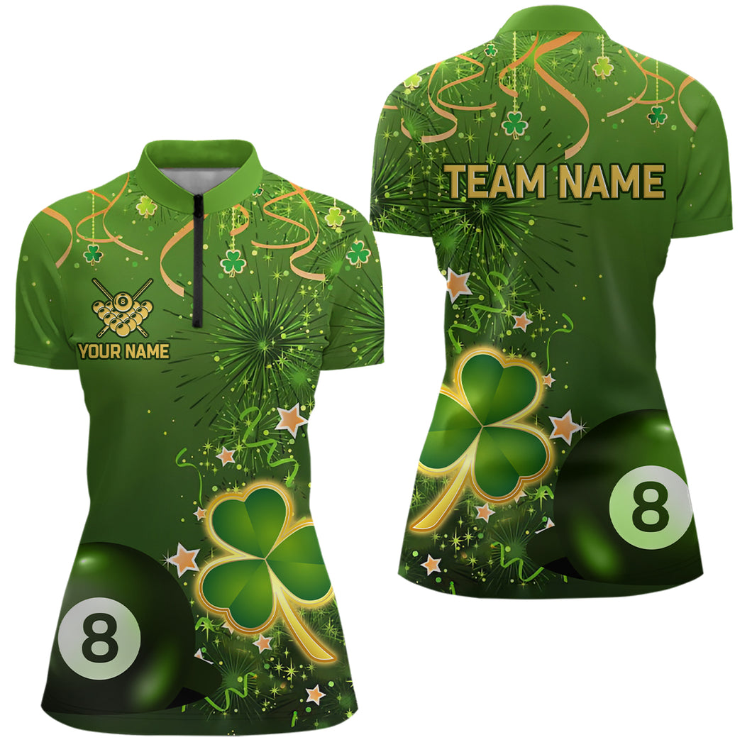 8 Ball Pool Luckiest Shamrock Women Quarter-Zip Shirt Custom St Patrick Day Billiard Shirts TDM1147