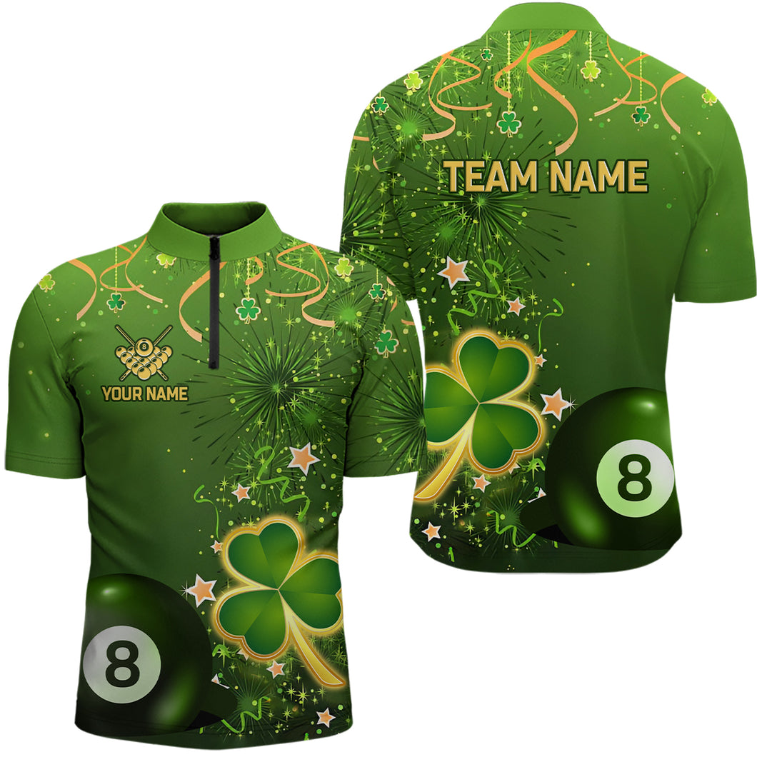 8 Ball Pool Luckiest Shamrock Men Quarter-Zip Shirt Custom St Patrick Day Billiard Shirts TDM1147