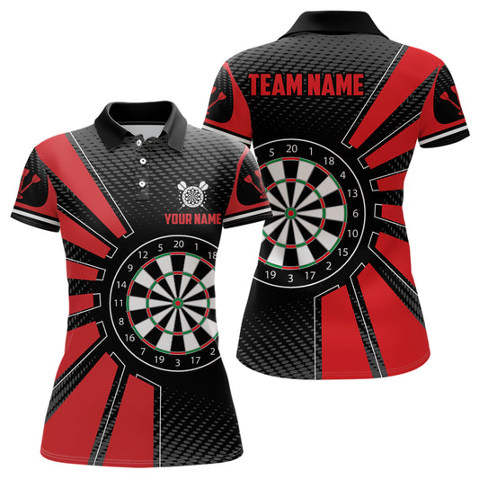Personalized Black Red Dartboard Women Darts Polo Shirts Custom Name Unique Darts Team Jerseys TDM1339