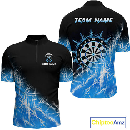 Blue Icy Lights Mens Darts Polo & Quarter Zip Custom Dart Shirts For Team Darts Jerseys TDM3799