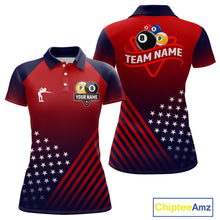 Load image into Gallery viewer, Personalized US Flag Billiard 8 Ball &amp; 9 Ball Pool Polo, 1/4 Zip For Women, Billiard Team Jersey TDM3800