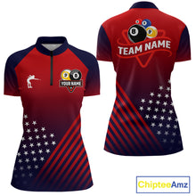 Load image into Gallery viewer, Personalized US Flag Billiard 8 Ball &amp; 9 Ball Pool Polo, 1/4 Zip For Women, Billiard Team Jersey TDM3800