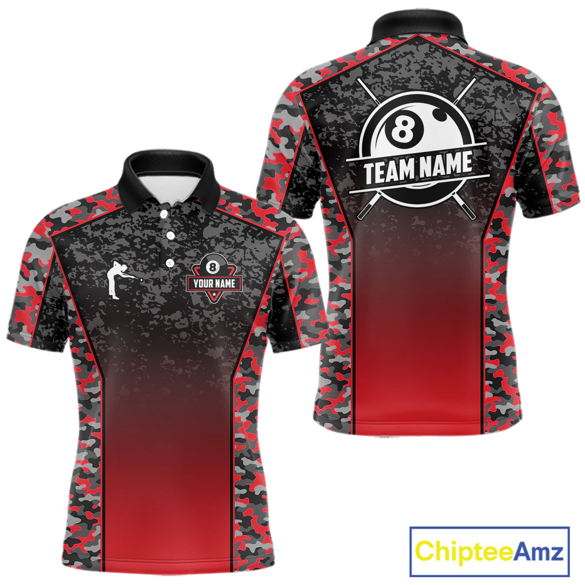 Red Camo 8 Ball Billiard Shirt For Men Custom Pool Team Shirt, Billiard Jersey Polo & 1/4 Zip TDM6200