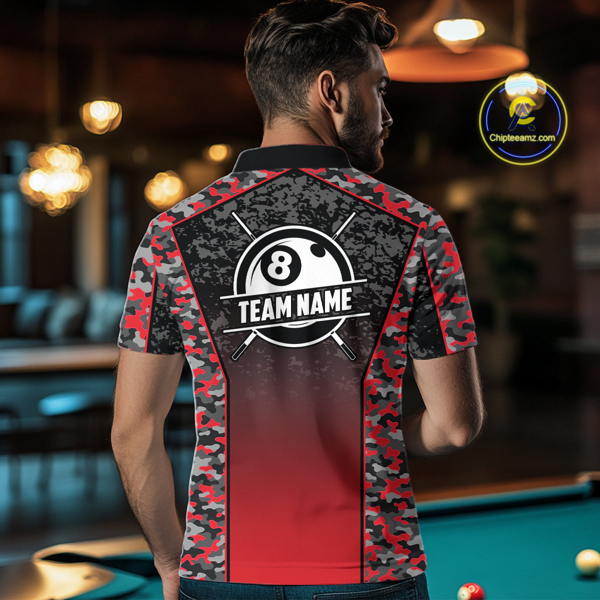 Red Camo 8 Ball Billiard Shirt For Men Custom Pool Team Shirt, Billiard Jersey Polo & 1/4 Zip TDM6200