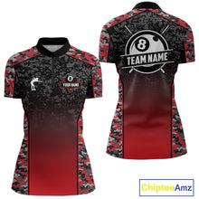Load image into Gallery viewer, Red Camo 8 Ball Billiard Shirt For Women Custom Pool Team Shirt, Billiard Jersey Polo &amp; 1/4 Zip TDM6200