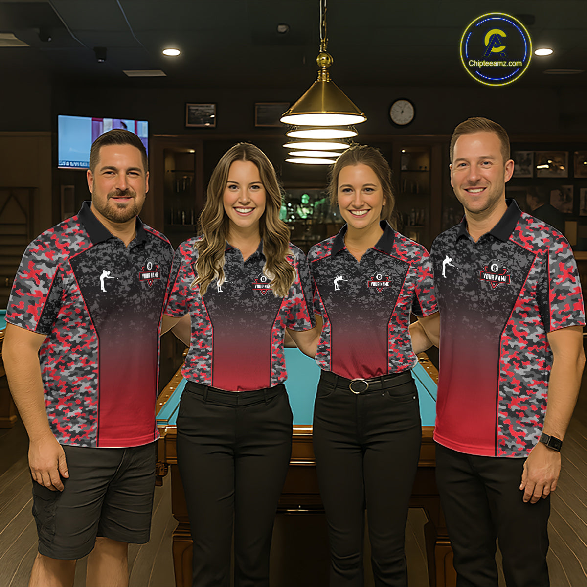 Red Camo 8 Ball Billiard Shirt For Men Custom Pool Team Shirt, Billiard Jersey Polo & 1/4 Zip TDM6200