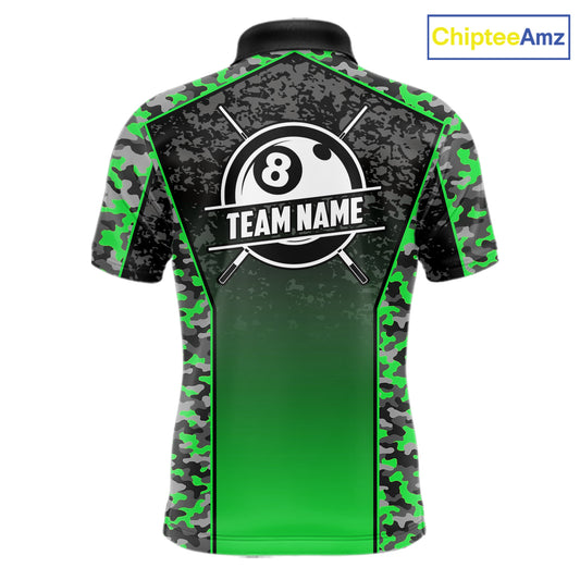 Green Camo 8 Ball Billiard Shirt For Men Custom Pool Team Shirt, Billiard Jersey Polo & 1/4 Zip TDM6201