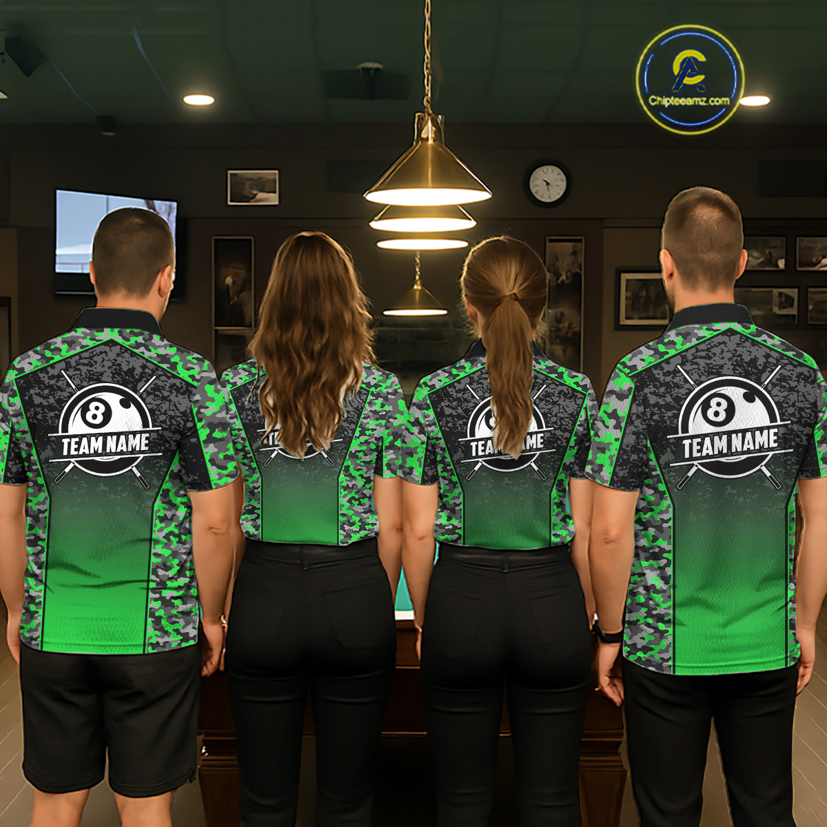 Green Camo 8 Ball Billiard Shirt For Men Custom Pool Team Shirt, Billiard Jersey Polo & 1/4 Zip TDM6201
