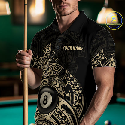 Custom Black And Gold Tribal Butterfly Billiard Shirts For Men | 8 Ball Pool Team Jerseys TDM4688