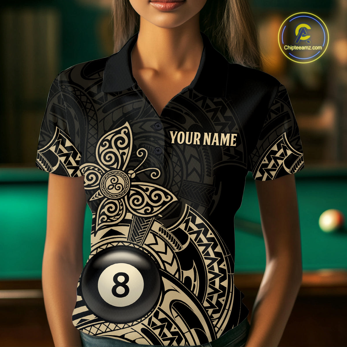 Custom Black And Gold Tribal Butterfly Billiard Shirts For Women | 8 Ball Pool Team Jerseys TDM4688
