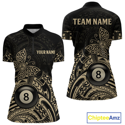 Custom Black And Gold Tribal Butterfly Billiard Shirts For Women | 8 Ball Pool Team Jerseys TDM4688