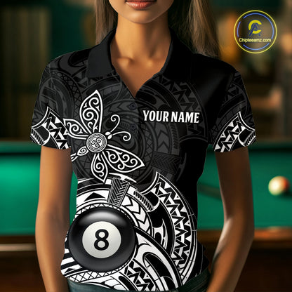 Custom White Black Tribal Dragonfly Billiard Shirts For Women | 8 Ball Pool Team Jerseys TDM4689