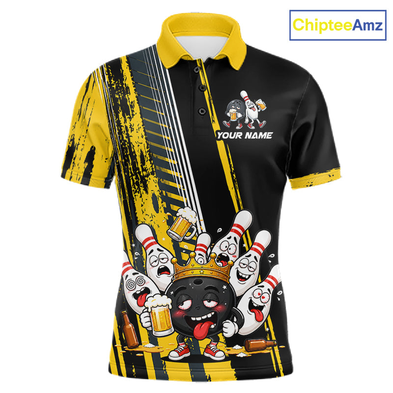 Black And Yellow Funny Beer Drunk Bowling Shirts For Men Custom Bowling League Team Jersey TDM7370