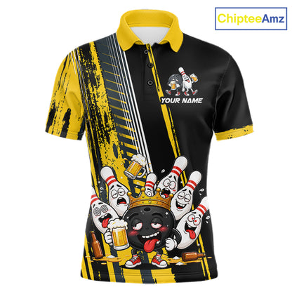 Black And Yellow Funny Beer Drunk Bowling Shirts For Men Custom Bowling League Team Jersey TDM7370