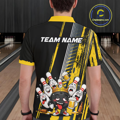 Black And Yellow Funny Beer Drunk Bowling Shirts For Men Custom Bowling League Team Jersey TDM7370
