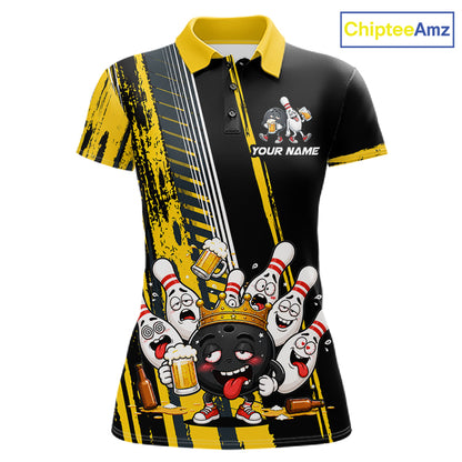 Black And Yellow Funny Beer Drunk Bowling Shirts For Women Custom Bowling League Team Jersey TDM7370