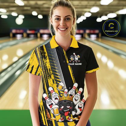 Black And Yellow Funny Beer Drunk Bowling Shirts For Women Custom Bowling League Team Jersey TDM7370
