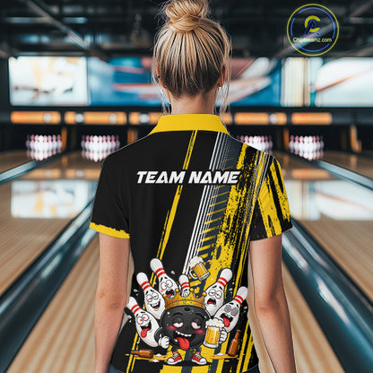 Black And Yellow Funny Beer Drunk Bowling Shirts For Women Custom Bowling League Team Jersey TDM7370