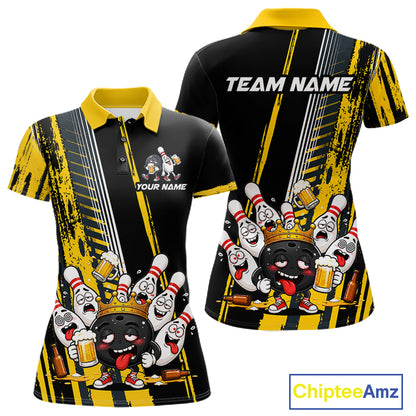 Black And Yellow Funny Beer Drunk Bowling Shirts For Women Custom Bowling League Team Jersey TDM7370