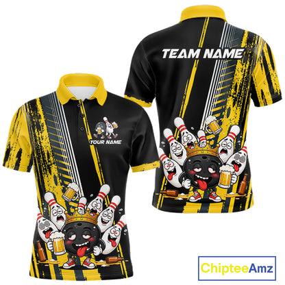 Black And Yellow Funny Beer Drunk Bowling Shirts For Men Custom Bowling League Team Jersey TDM7370
