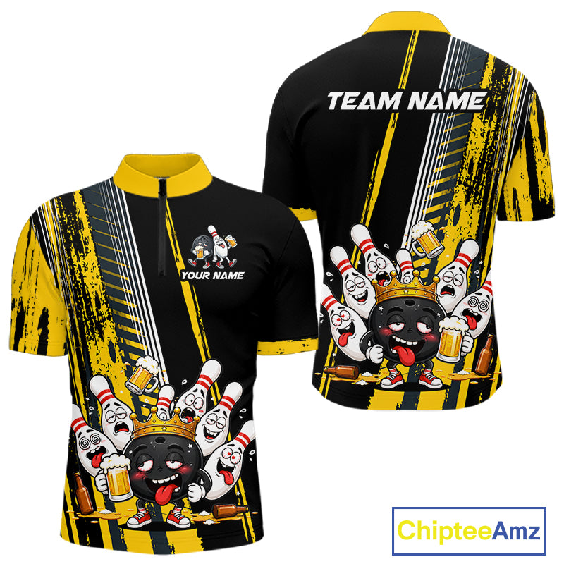 Black And Yellow Funny Beer Drunk Bowling Shirts For Men Custom Bowling League Team Jersey TDM7370