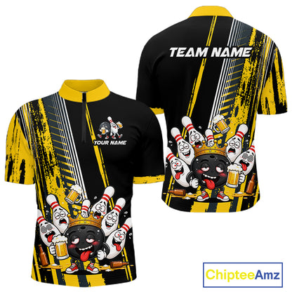 Black And Yellow Funny Beer Drunk Bowling Shirts For Men Custom Bowling League Team Jersey TDM7370